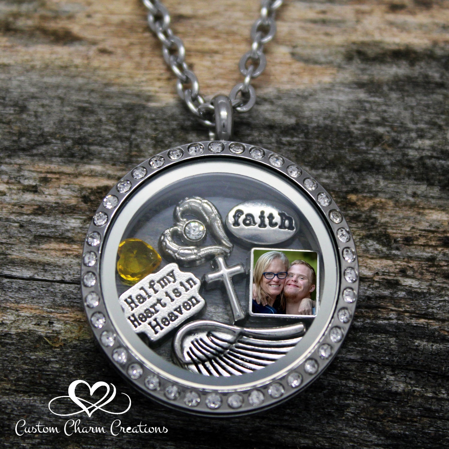 I carry you in my heart Floating Charm Locket with a Photo (Choose your  charms)