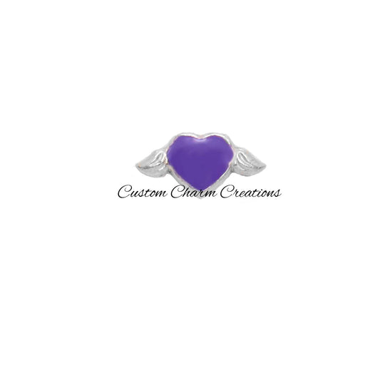 Purple Heart with Angel Wings Floating Locket Charm