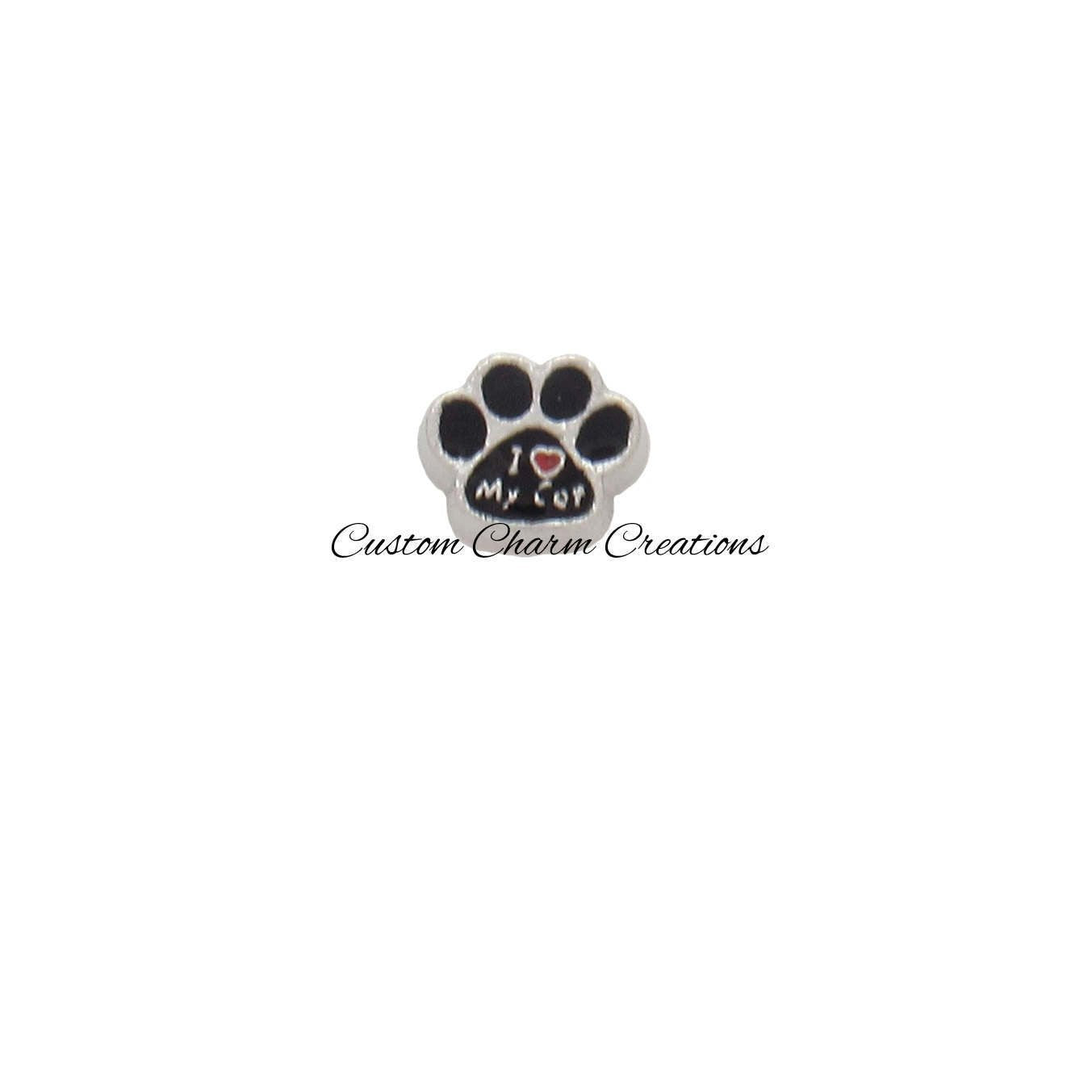 I Love My Cat Paw Print Floating Locket Charm - Custom Charm Creations