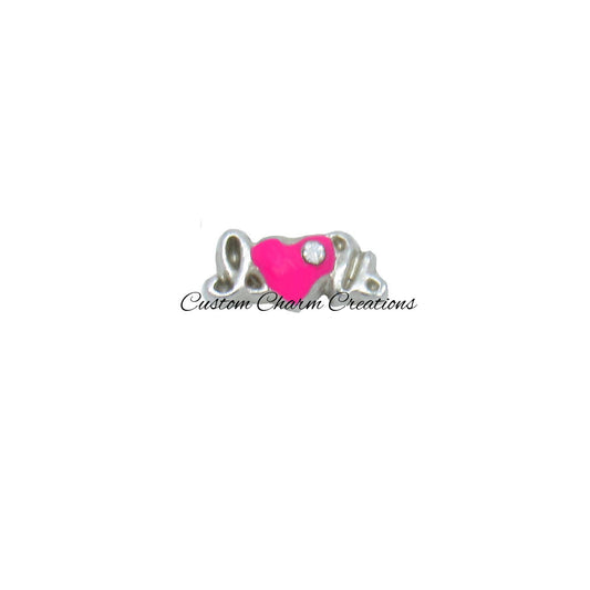 Floating Locket Charm • I Love You • Pink Heart with Rhinestone • Memory Charm • Wedding  • Marriage - LOV51 - Custom Charm Creations