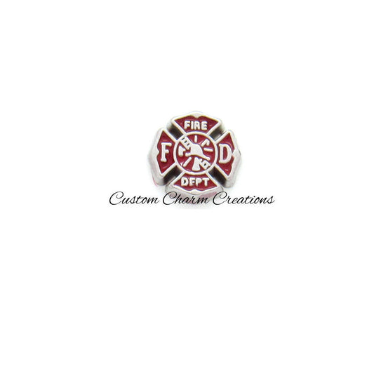 Red Fire Department Emblem Floating Locket Charm - Custom Charm Creations