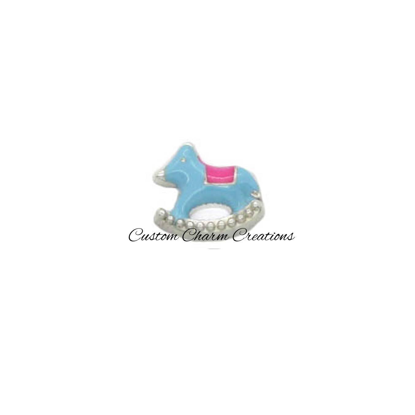 Blue Rocking Horse Floating Locket Charm - Custom Charm Creations