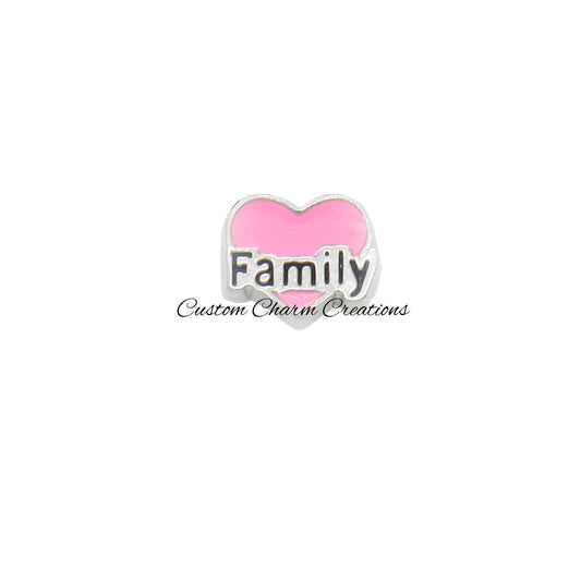 Family Pink Heart Floating Locket Charm - Custom Charm Creations