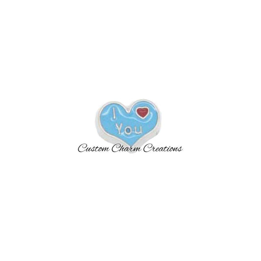 Blue I Love You Heart Floating Locket Charm - Custom Charm Creations