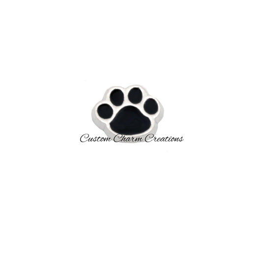 Black Paw Print Floating Locket Charm - Custom Charm Creations