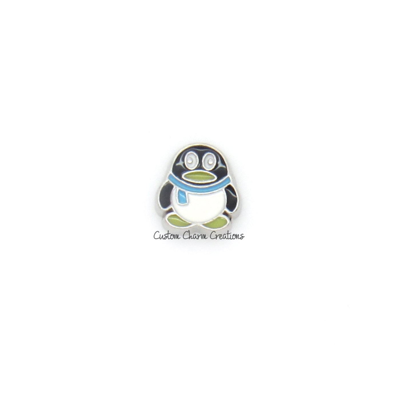 Penguin with Blue Scarf Floating Locket Charm - Custom Charm Creations